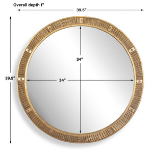 Uttermost Gold Polished Cast Aluminum Round Mirror with Textured Frame for Bold Walls