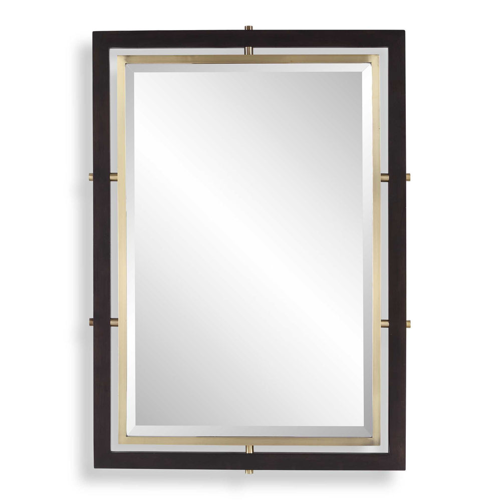 Uttermost Uttermost Walnut Wood Beveled Rectangle Mirror with Antique Brass Iron Trim 08336