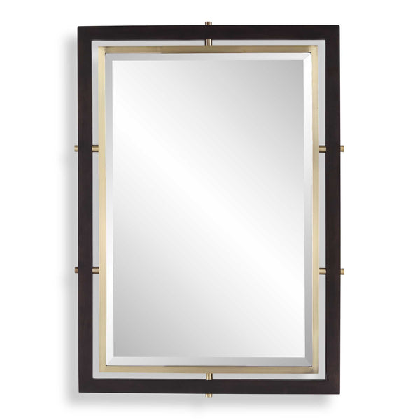 Uttermost Uttermost Walnut Wood Beveled Rectangle Mirror with Antique Brass Iron Trim 08336