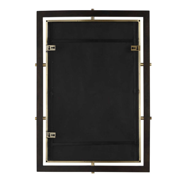 Uttermost Walnut Wood Beveled Rectangle Mirror with Antique Brass Iron Trim