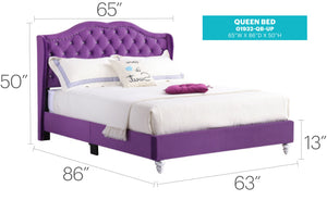 English Elm Elegant Velvet Purple Upholstered Bed with Padded Headboard, 50"H x 66"W x 86"D, Durable Transitional Style B078108102