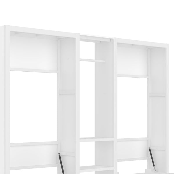 English Elm Twin Twin Murphy Bed with Metal Frame, Foldable 2-in-1 Space-Saving Design, Built-In Wardrobe, Shelves, Power Outlets and Durable Storage Solution White W1580S00287