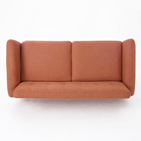 English Elm 67.25" Button Tufted Mid-century Loveseat with Rubberwood Legs for Compact Living Spaces Burnt Orange N771P371392D
