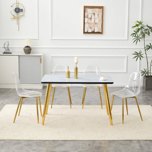 English Elm Table and Chair Set Marble Glass Top Gold Legs Four Seat Dining for Small Spaces Black,Transparent,White+Gold W1151S04654