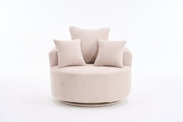 English Elm 360° Swivel Chair upholstered barrel accent chair with plush high-resilience foam and pillows for comfort Beige W2231P264468