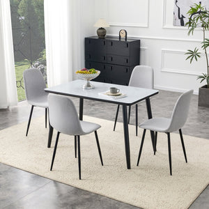 English Elm Table and Chair Set Modern Marble Glass Top with Gray Linen Seats for Dining Room W1151S04657