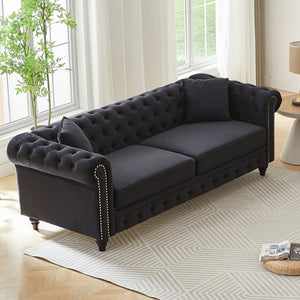 English Elm Fx Chesterfield Sofa Hand Tufted Tech Fabric Three Seat Living Room Couch Black W1926S00118