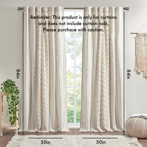 English Elm Cotton Imani Printed Window Panel with Tufted Chenille Stripe, Lined Ivory for Soft Privacy Multicolor 4.92 L x 12.2 W x 7.87 H B03596627