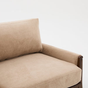 English Elm Mid-century Modern Boucle Upholstered Three Seat Sofa with Walnut Finish Wood Legs Camel N773P411407N