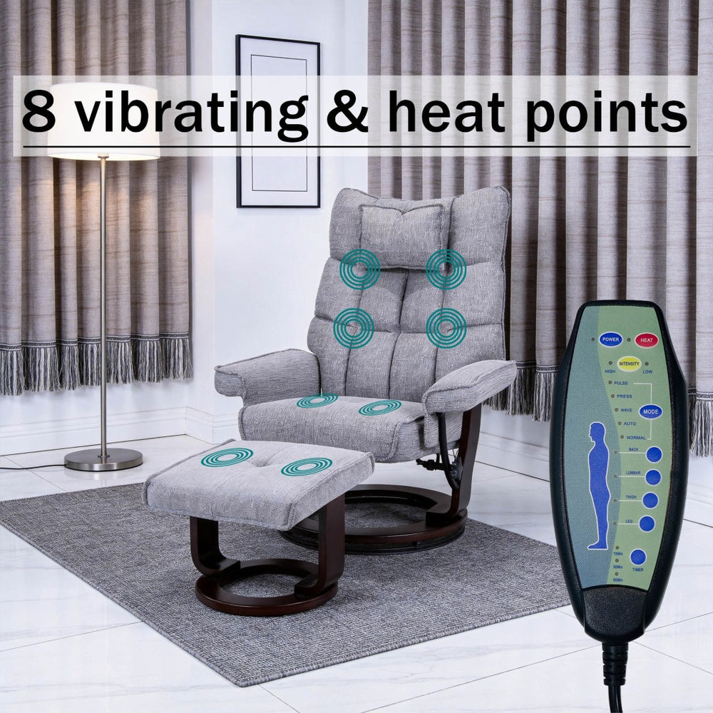 English Elm 8-point Massage Recliner with Heat Ottoman Chenille Swivel Lounge Chair W1622S00002