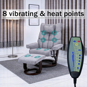 English Elm 8-point Massage Recliner with Heat Ottoman Chenille Swivel Lounge Chair W1622S00002