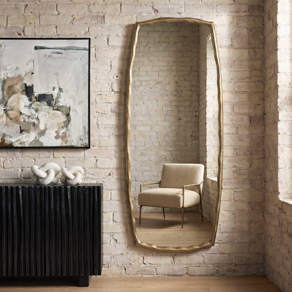 Uttermost Adair Full Length Cast Aluminum Antique Brass Wall Mirror for Bedroom