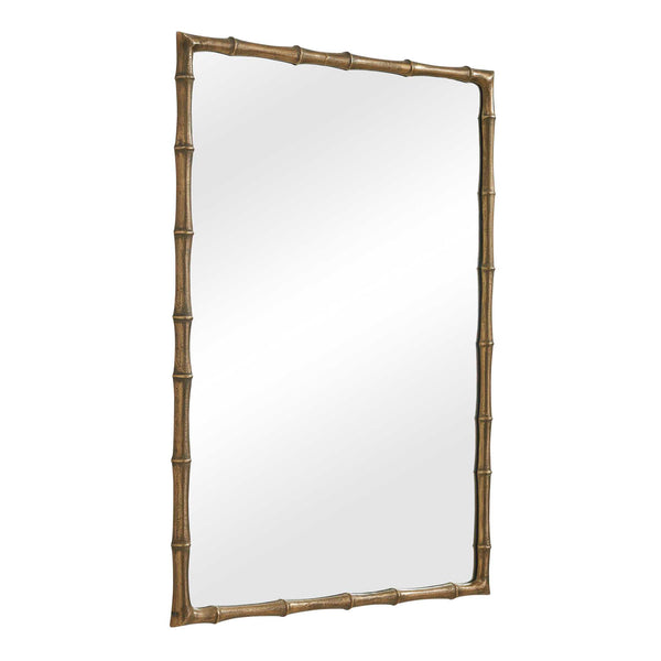 Uttermost Antique Brass Bamboo Textured Cast Aluminum Rectangle Wall Mirror