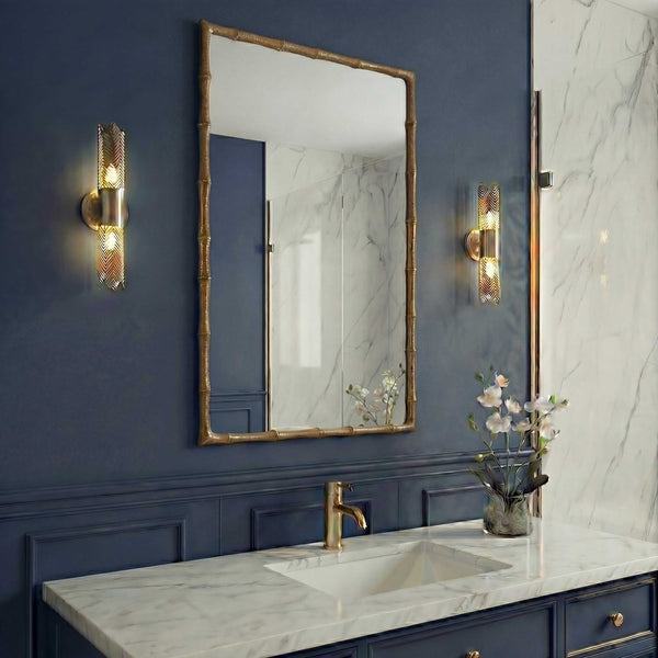 Uttermost Antique Brass Bamboo Textured Cast Aluminum Rectangle Wall Mirror