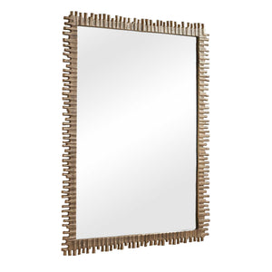 Uttermost Soto Cast Aluminum Antique Brass Wall Mirror Sculptural Entryway Accent