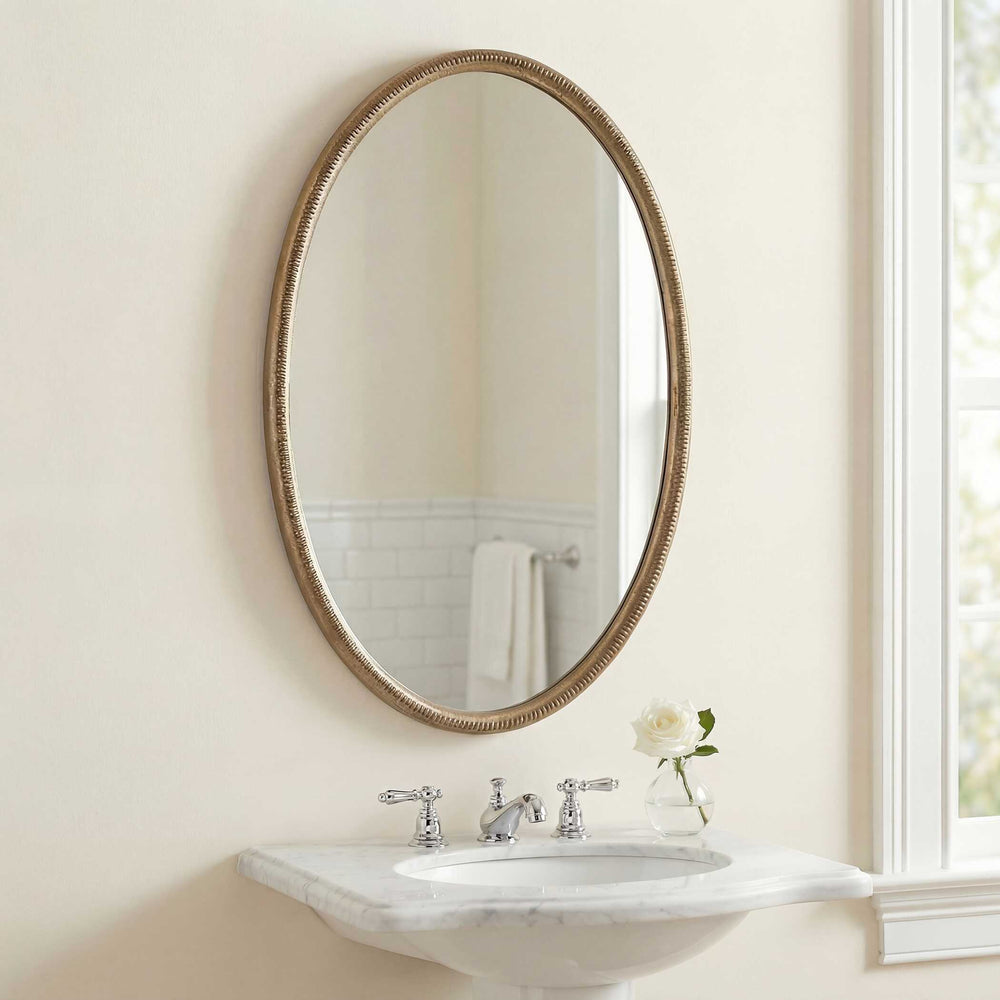 Uttermost Uttermost Ellis Antique Brass Oval Mirror with Ornate Beaded Cast Aluminum Frame 08356