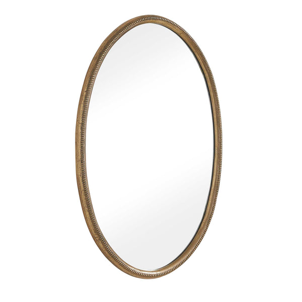 Uttermost Ellis Antique Brass Oval Mirror with Ornate Beaded Cast Aluminum Frame