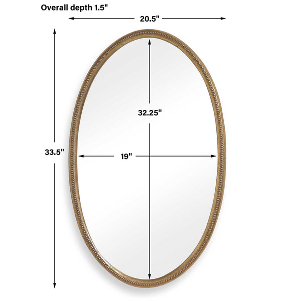 Uttermost Ellis Antique Brass Oval Mirror with Ornate Beaded Cast Aluminum Frame