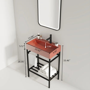 English Elm LOFI Ceramic Integrated Bathroom Vanity 24" with Rectangular Basin, Open Metal Shelf, Easy Clean Black+Red W2615S00062