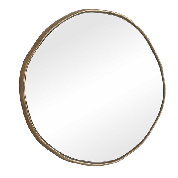 Uttermost Lowen Antique Brass Round Wall Mirror with Hand-forged Aluminum Frame