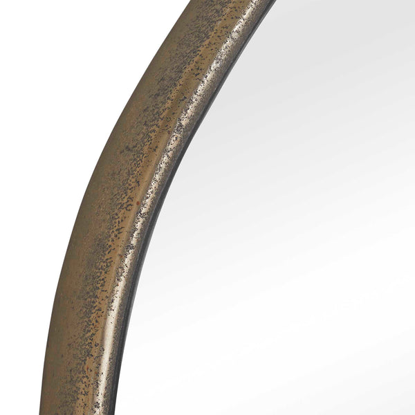 Uttermost Lowen Antique Brass Round Wall Mirror with Hand-forged Aluminum Frame
