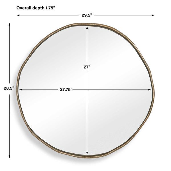 Uttermost Lowen Antique Brass Round Wall Mirror with Hand-forged Aluminum Frame