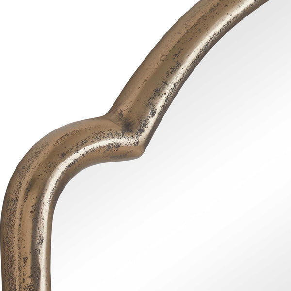 Uttermost Naomi Cast Aluminum Wall Mirror with Curved Antique Brass Finish for Any Room