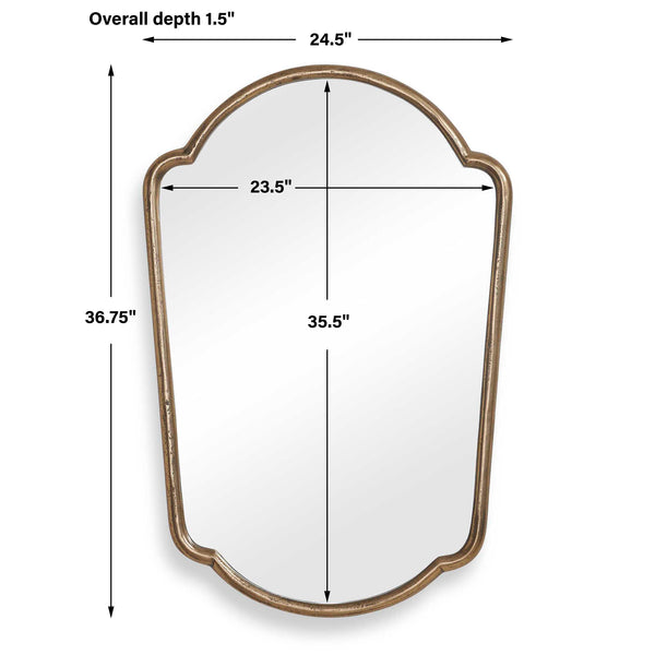 Uttermost Naomi Cast Aluminum Wall Mirror with Curved Antique Brass Finish for Any Room
