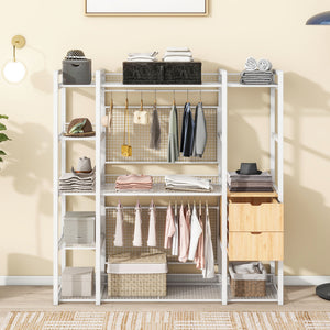 English Elm Open-Style Wardrobe Storage System with Heavy-Duty Metal Frame, Rails, Shelves & Drawers - Sleek Durable Design for Organized Living White SF000087AAK