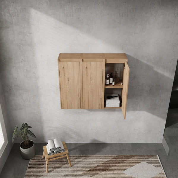 English Elm 36" Bathroom Side Cabinet Wall-Mounted With 3 Soft-Close Doors, Reversible Hinges, Scratch-Resist Finish W999S00220