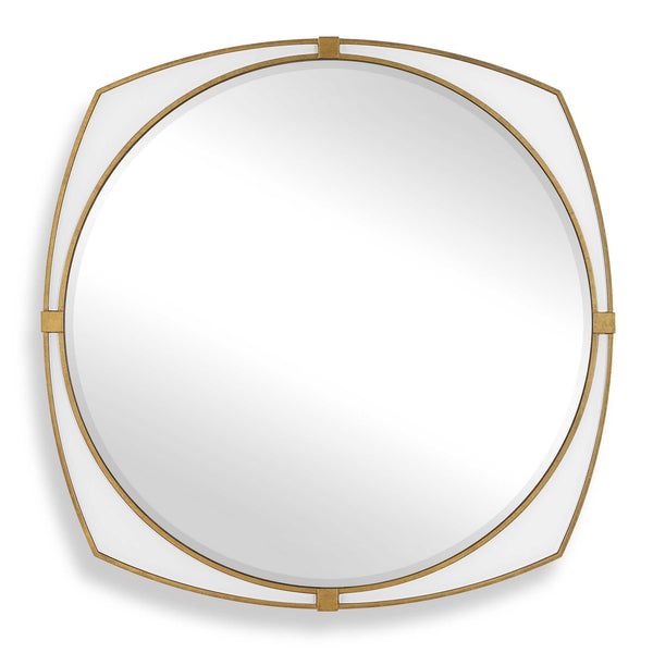 Uttermost Uttermost Estella Antique Gold Geometric Round Wall Mirror with White Glass Inlays 08366