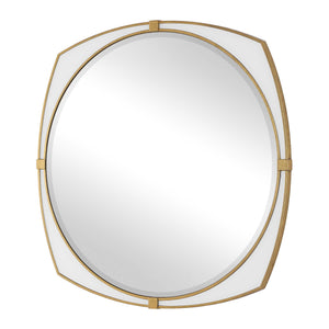 Uttermost Estella Antique Gold Geometric Round Wall Mirror with White Glass Inlays