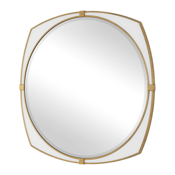 Uttermost Estella Antique Gold Geometric Round Wall Mirror with White Glass Inlays
