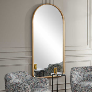 Uttermost Marvell Antique Gold Arch Floor Mirror Elegant Entryway Statement Piece