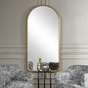 Uttermost Marvell Antique Gold Arch Floor Mirror Elegant Entryway Statement Piece
