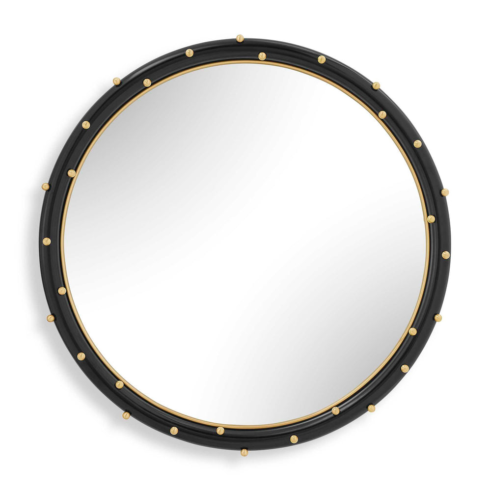 Uttermost Uttermost Helia Round Wall Mirror Matte Black Frame Antique Gold Brass Stud Accents 08369