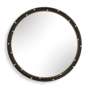 Uttermost Uttermost Helia Round Wall Mirror Matte Black Frame Antique Gold Brass Stud Accents 08369