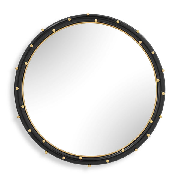 Uttermost Uttermost Helia Round Wall Mirror Matte Black Frame Antique Gold Brass Stud Accents 08369