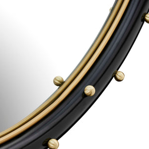 Uttermost Helia Round Wall Mirror Matte Black Frame Antique Gold Brass Stud Accents