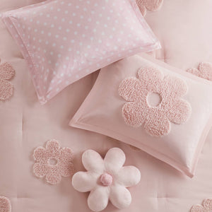 English Elm 4-piece Reversible Tufted Chenille Floral Comforter Set with Decorative Flower Pillow B035P408214