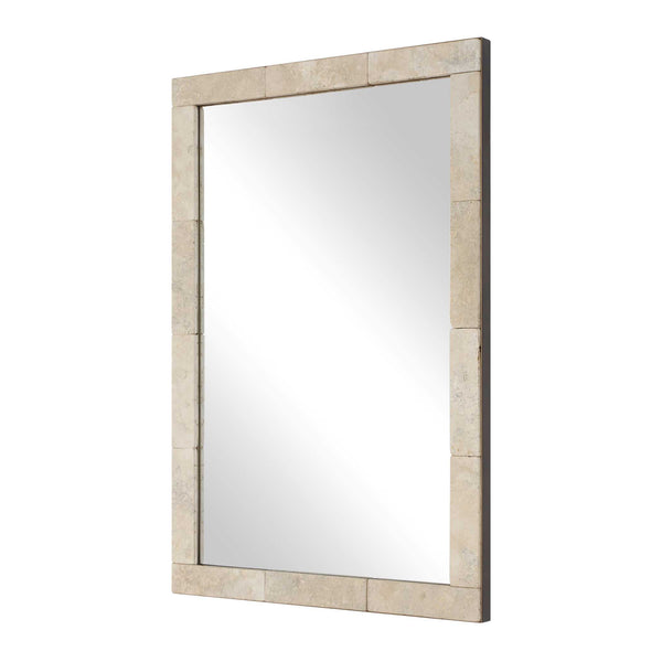 Uttermost Travertine Stone Rectangular Wall Mirror with Golden Bronze Accent Band