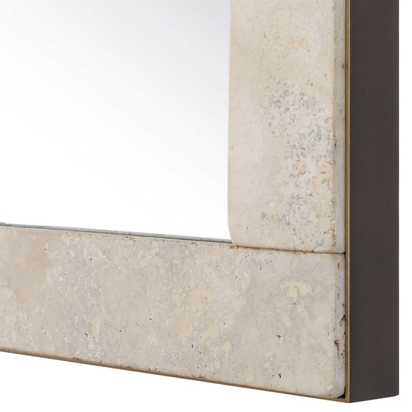 Uttermost Travertine Stone Rectangular Wall Mirror with Golden Bronze Accent Band