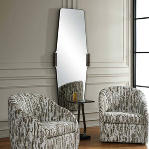 Uttermost Orson Tall Wall Mirror with Brass Iron Frame and Emperador Marble Accents