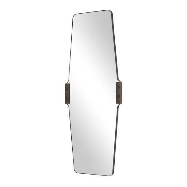 Uttermost Orson Tall Wall Mirror with Brass Iron Frame and Emperador Marble Accents
