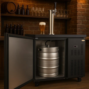 English Elm Beer Kegerator Full Size Dual Tap Draft Dispenser with Stainless Steel Column D858098812