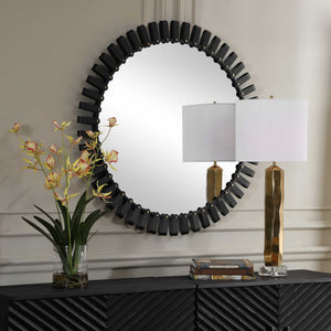 Uttermost Jael Sculptural Iron Band Round Mirror with Gold Rivet Accents