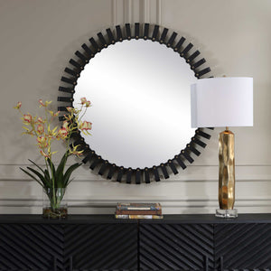 Uttermost Jael Sculptural Iron Band Round Mirror with Gold Rivet Accents