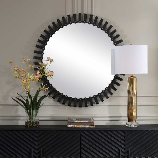 Uttermost Jael Sculptural Iron Band Round Mirror with Gold Rivet Accents