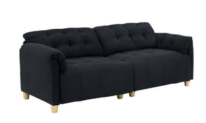 English Elm French Retro Cloud Fabric Double-Seat Sofa — Compact Solid Wood Frame, Sponge Comfort, 500lb Capacity Black W1658S00120
