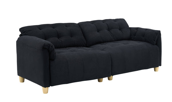 English Elm French Retro Cloud Fabric Double-Seat Sofa — Compact Solid Wood Frame, Sponge Comfort, 500lb Capacity Black W1658S00120